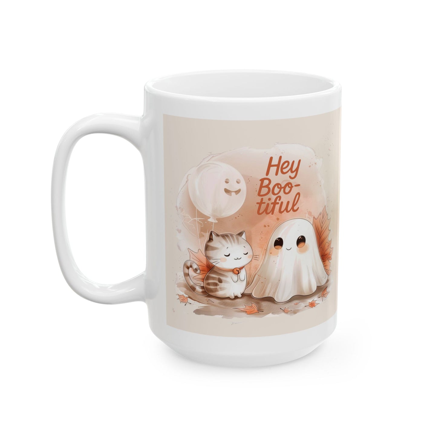 Autumn Hey Boo-tiful Ghost Ceramic Mug, Cozy Fall Mug, Cute Ghost Coffee Cup, Gift for Ghose Lovers, Halloween Decor, Thanksgiving Coffee Mug