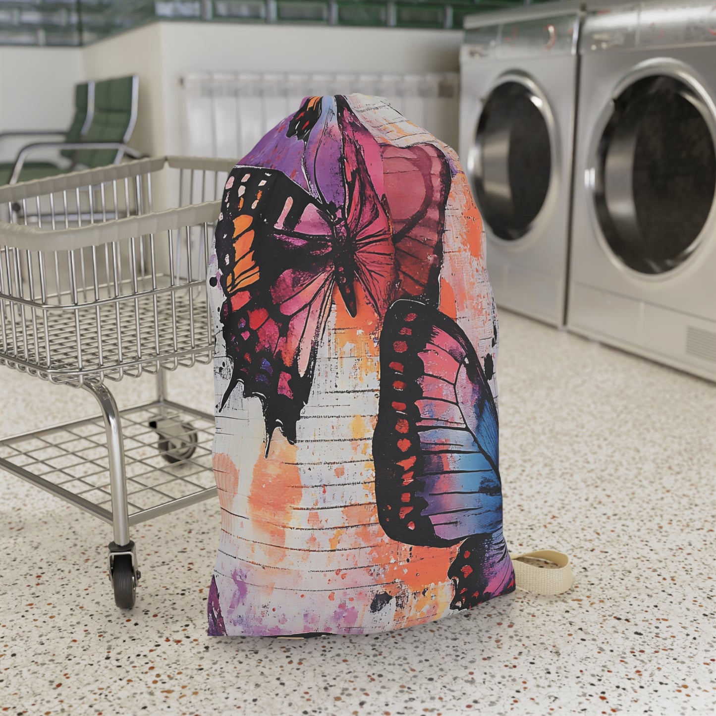Butterfly Watercolor Laundry Bag — Colorful Travel & Dorm Wash Sack