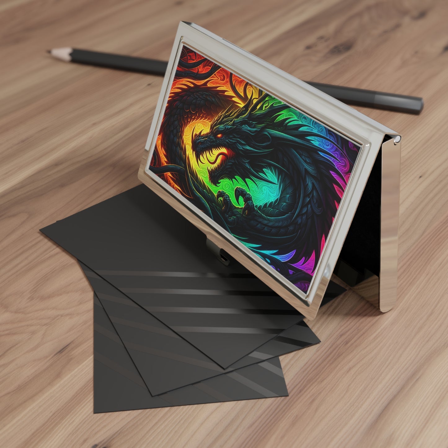 Dragon Business Card Holder – Rainbow Neon Dragon Metal Card Case