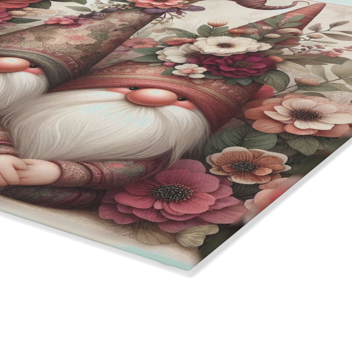 Floral Gnome Glass Cutting Board