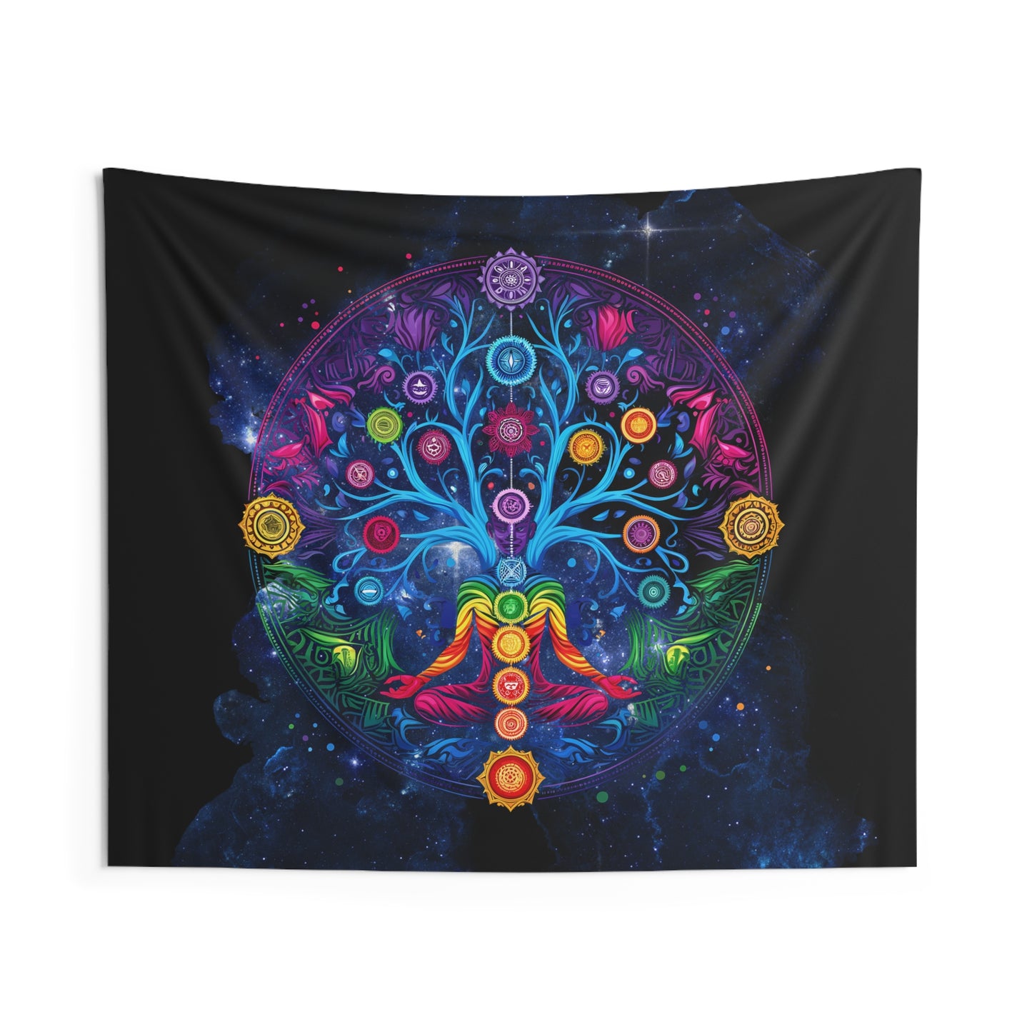 Vibrant Chakra Tree Wall Tapestry, Colorful Home Decor, Yoga Room Wall Art, Meditation Tapestry, Bohemian Wall Hanging