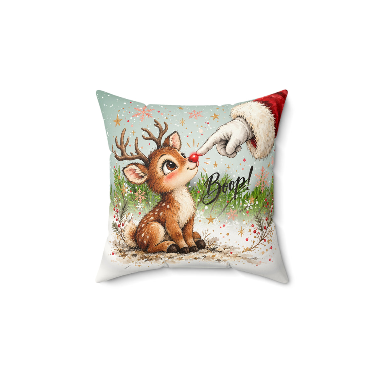 Cute Reindeer 'Boop' Christmas Throw Pillow - Faux Suede Holiday Decor Throw Pillow
