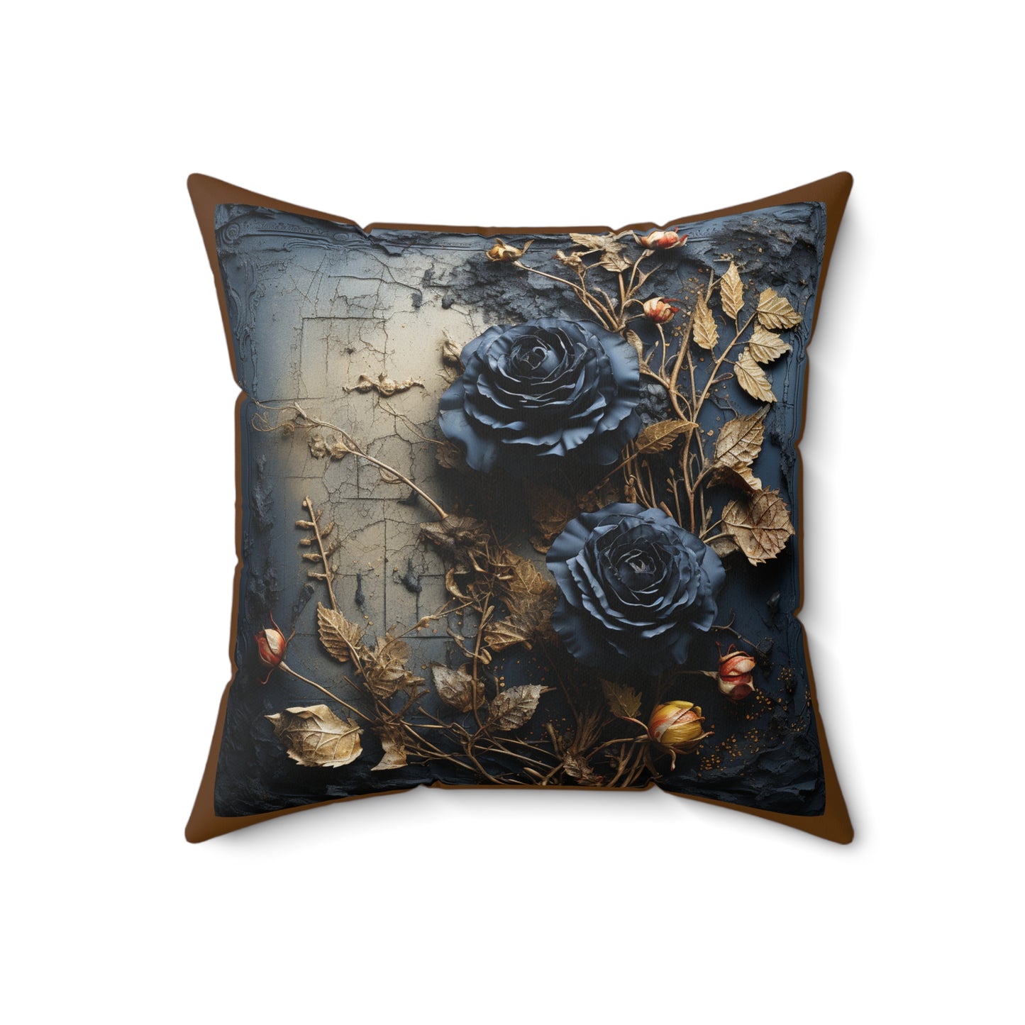Elegant Floral Decorative Pillow with Gold Accents, Luxurious Home Decor, Gift for Housewarming, Wedding, or Anniversary