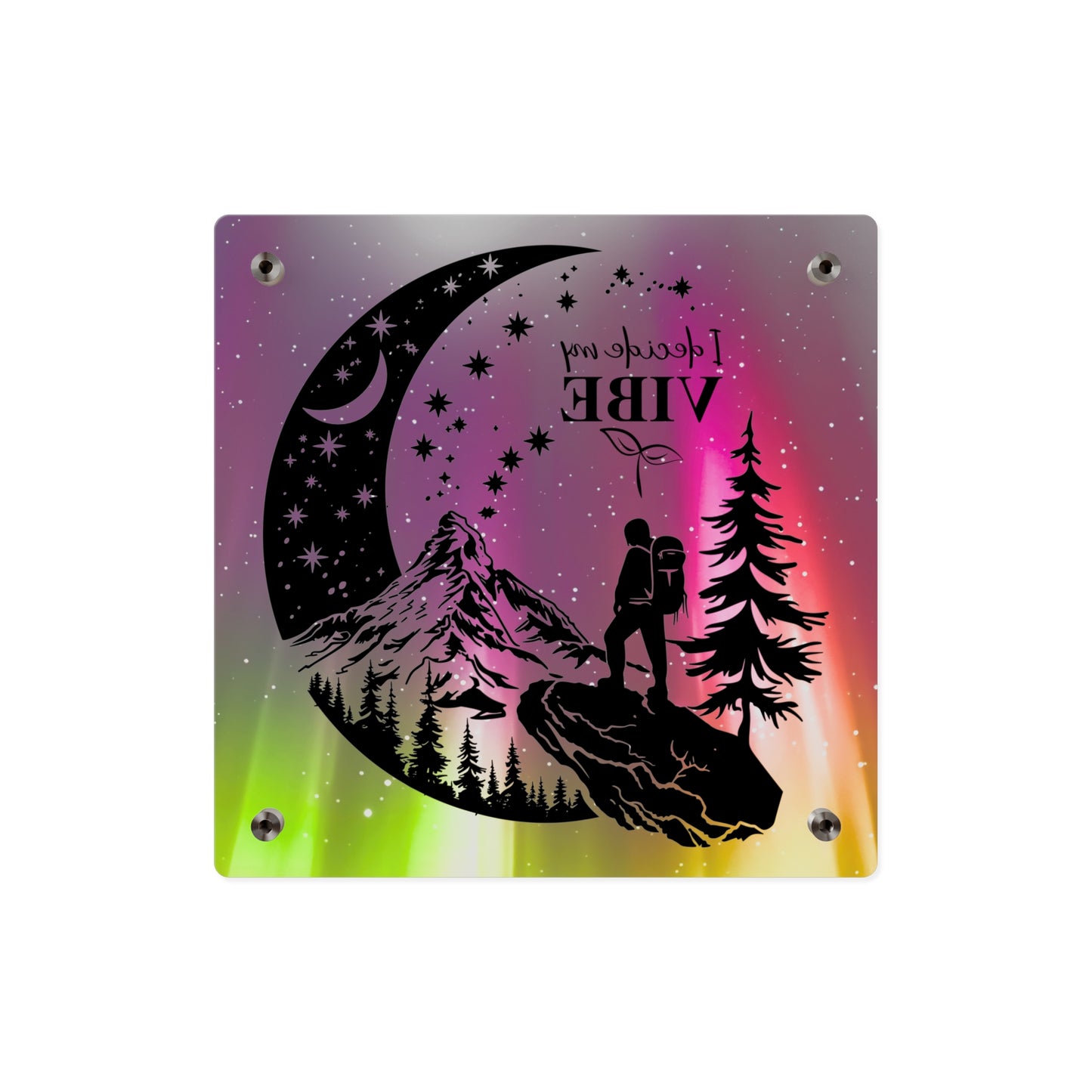 Acrylic Wall Art Panel - Inspirational Quote 'I Decide My Vibe' Hiking Scene