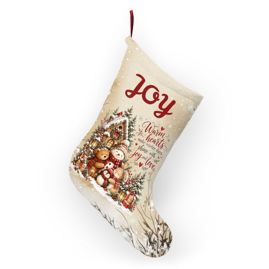 Personalizable Christmas Stocking - Joy Christmas Stocking with Cozy Winter Village Design