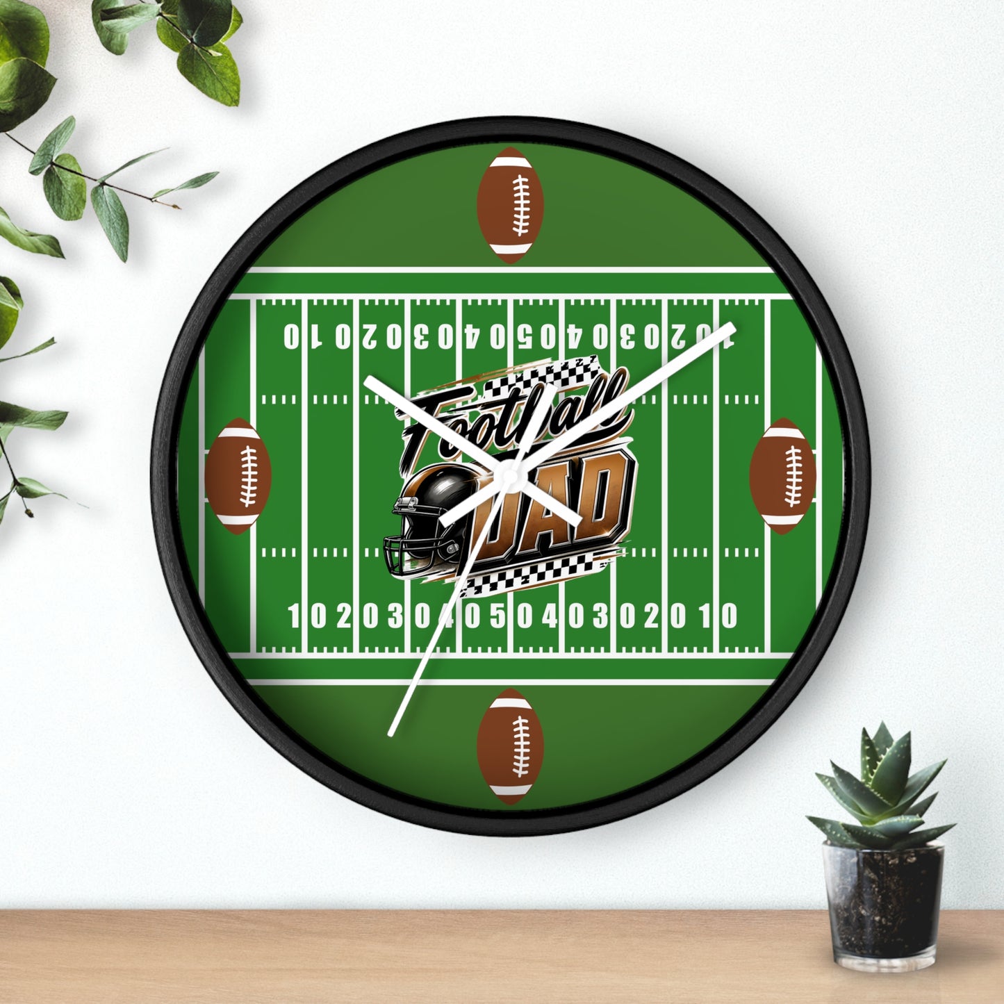 Football Dad Wall Clock — Gridiron Field Design with Helmet & Footballs