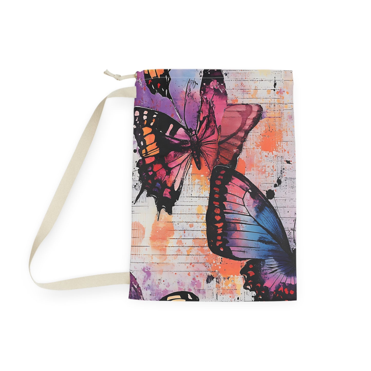 Butterfly Watercolor Laundry Bag — Colorful Travel & Dorm Wash Sack