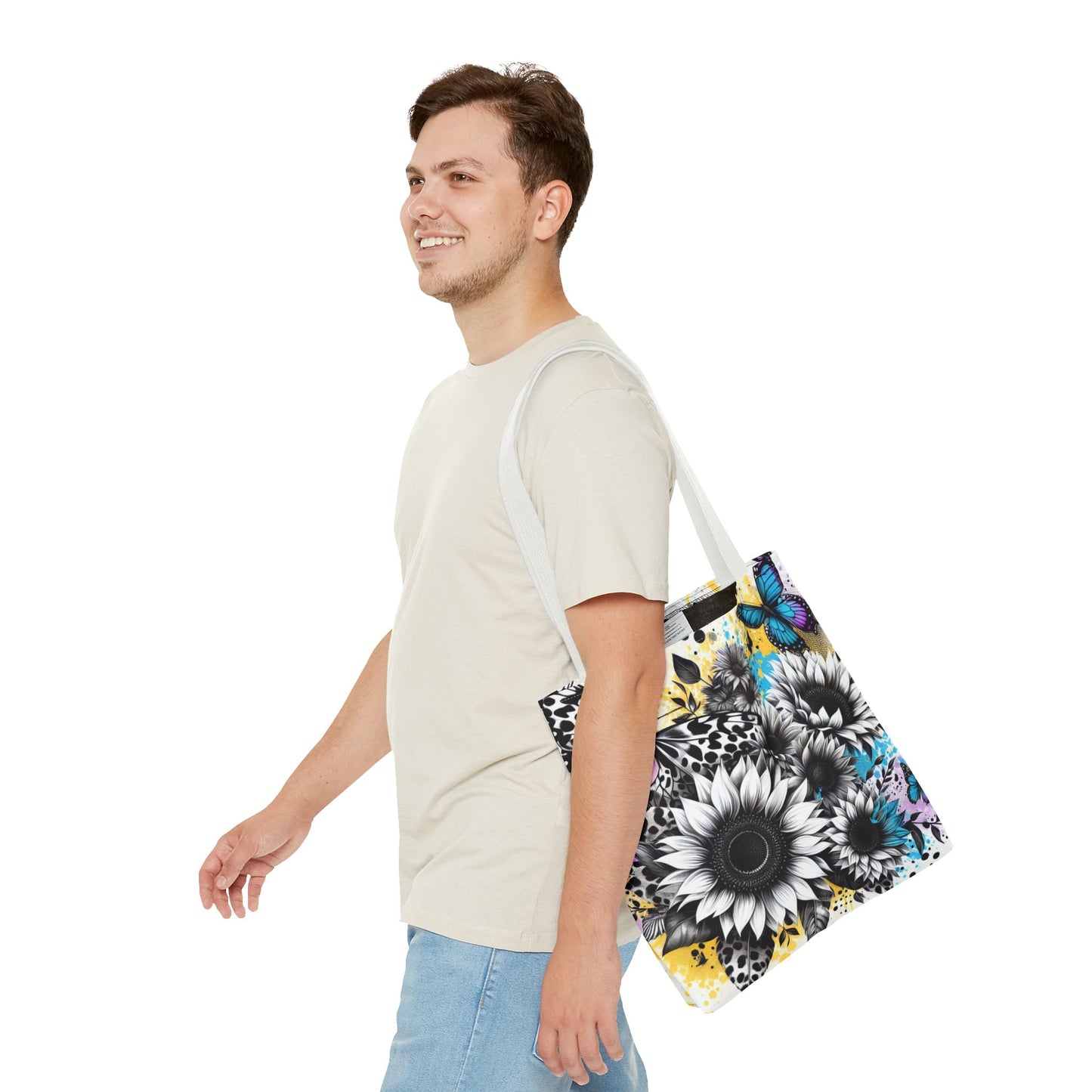 Sunflower & Butterflies Tote Bag — Color Splash Floral All-Over Print