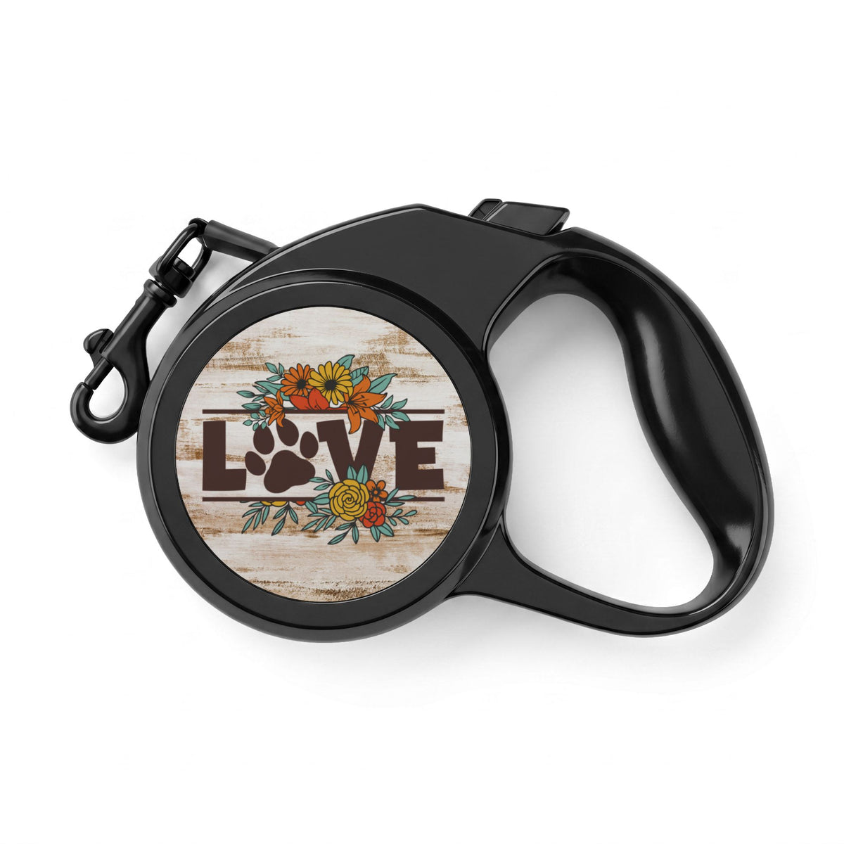 Retractable Pet Leash – "LOVE" Paw Print with Sunflowers
