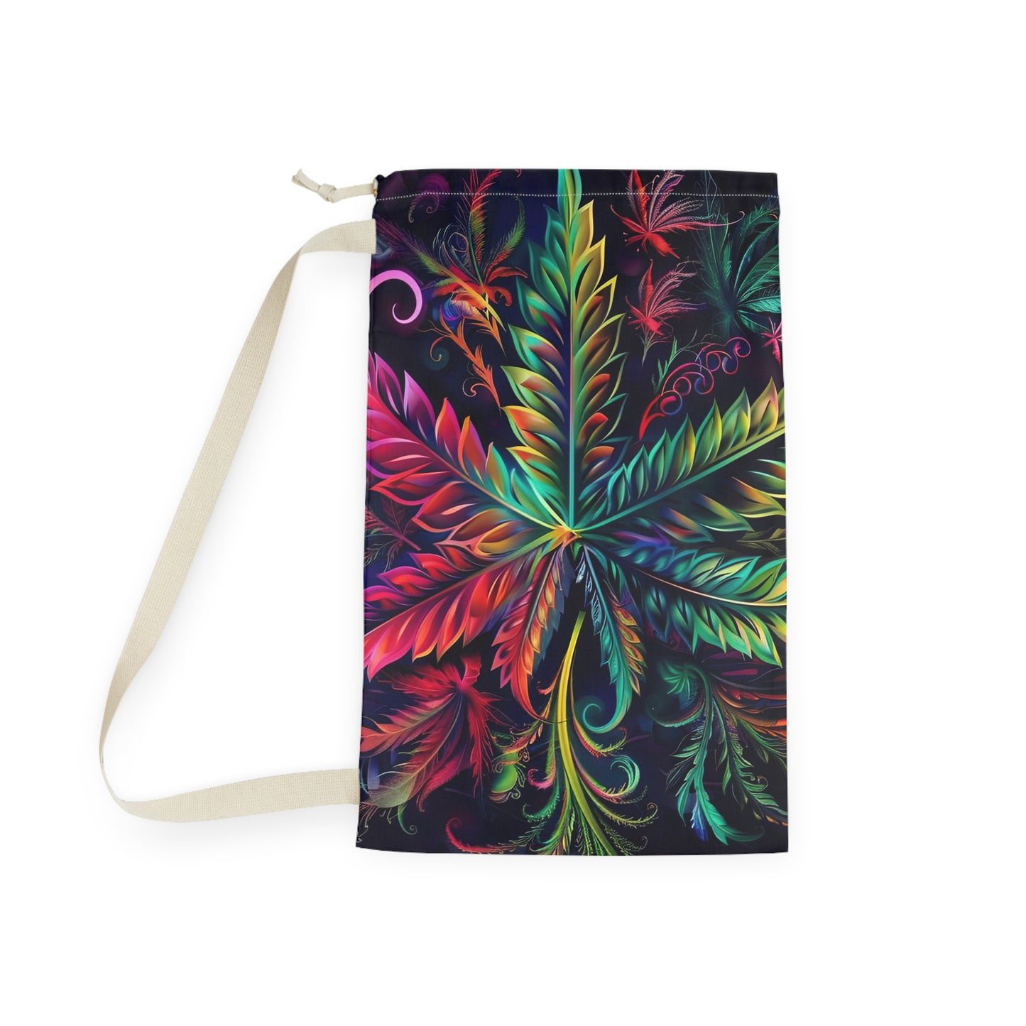 Laundry Bag — Vibrant Botanical Leaf Print Drawstring Laundry Bag