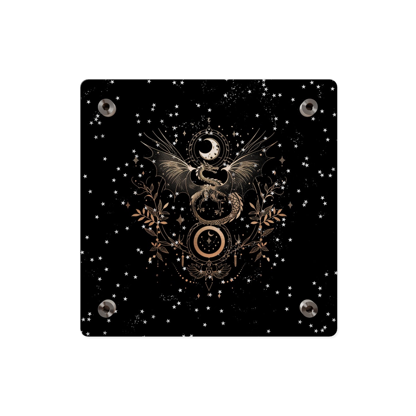 Celestial Acrylic Wall Art Panel - Mystical Dragon with Moon and Stars Decor