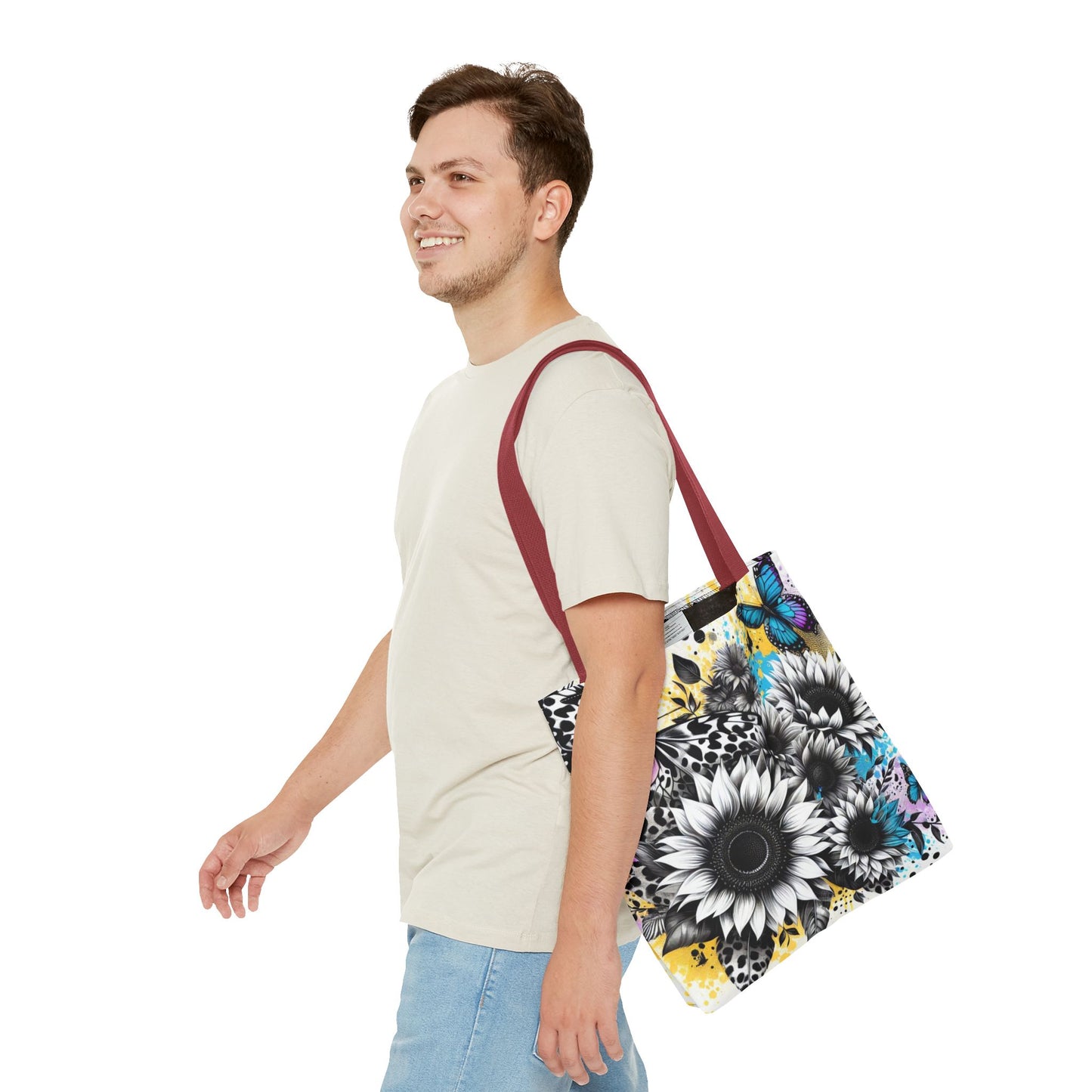 Sunflower & Butterflies Tote Bag — Color Splash Floral All-Over Print