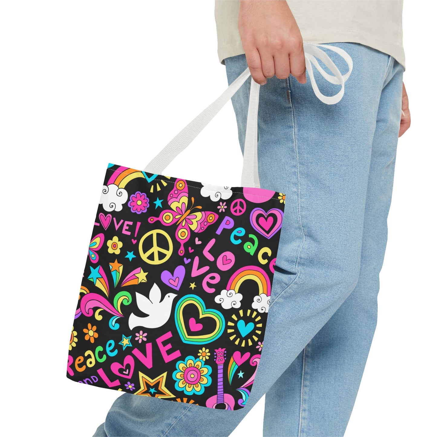 Fashionable Tote Bag (AOP), Stylish, Peace Lovers, Hippie Theme, Great Gift Idea for Birthdays, Holidays or Any Occasion for Anyone