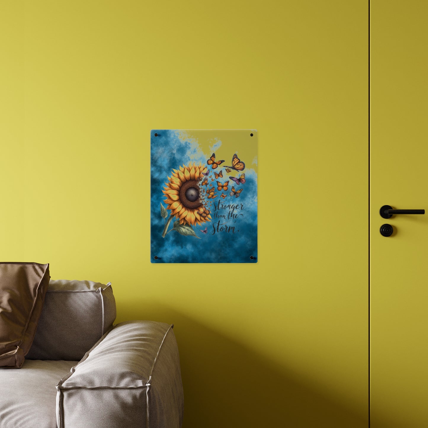 Inspirational Sunflower Acrylic Wall Art Panel - "Stronger Than The Storm"
