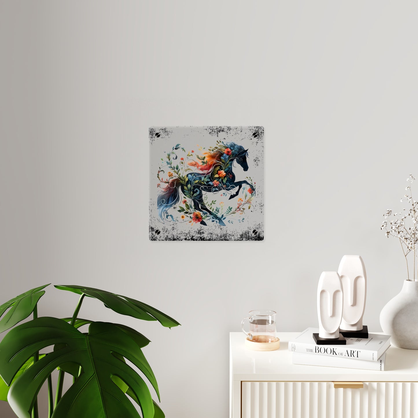 Vibrant Floral Horse Acrylic Wall Art Panel - Home Decor