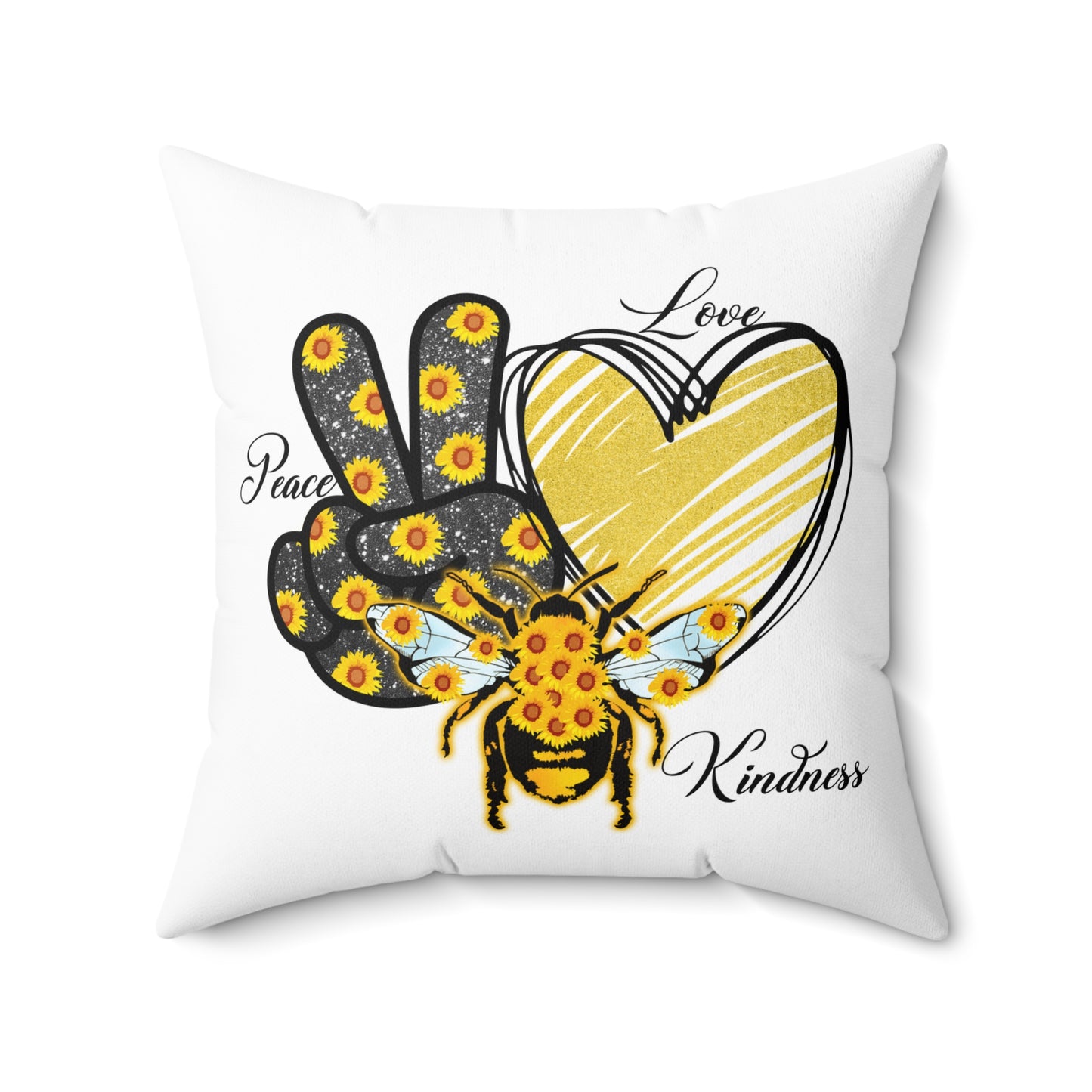Hippie Theme Spun Polyester Square Pillow, Peace Lovers, Bee Lovers, Peace Theme Quote, Beautiful Home or Office Decor for Any Occasion