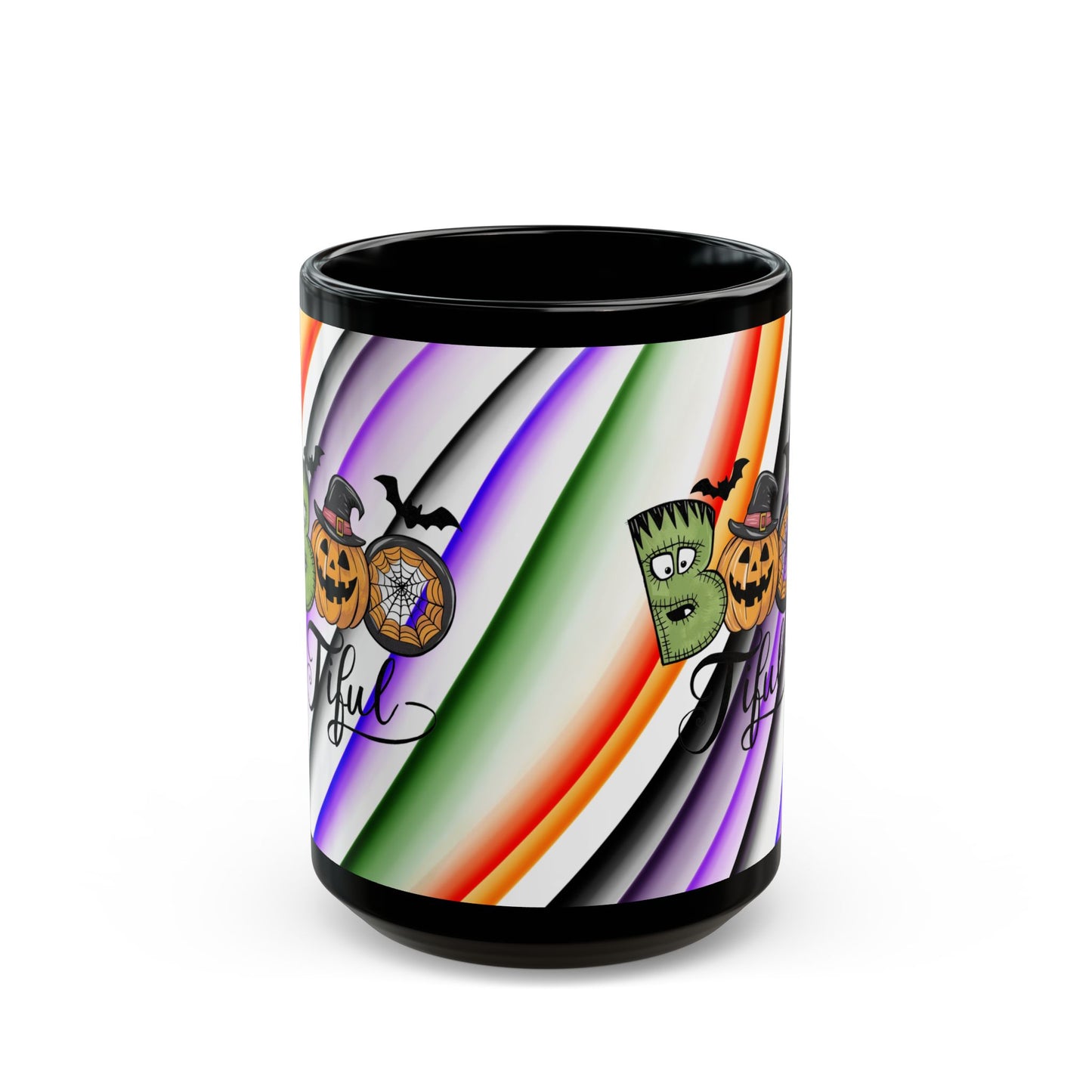 Halloween Theme Black Mug (11oz, 15oz), Cute Halloween Expression, Halloween Lovers, Coffee, Tea, Hot Chocolate Lovers, Great Gift Idea for Anyone