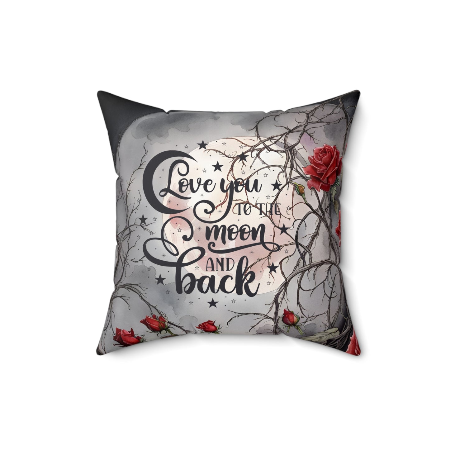 Gothic Theme Spun Polyester Square Pillow, Beautiful Accent for Home or Office, Love You To The Moon And Back Quote, Gift Idea for Any Occasion