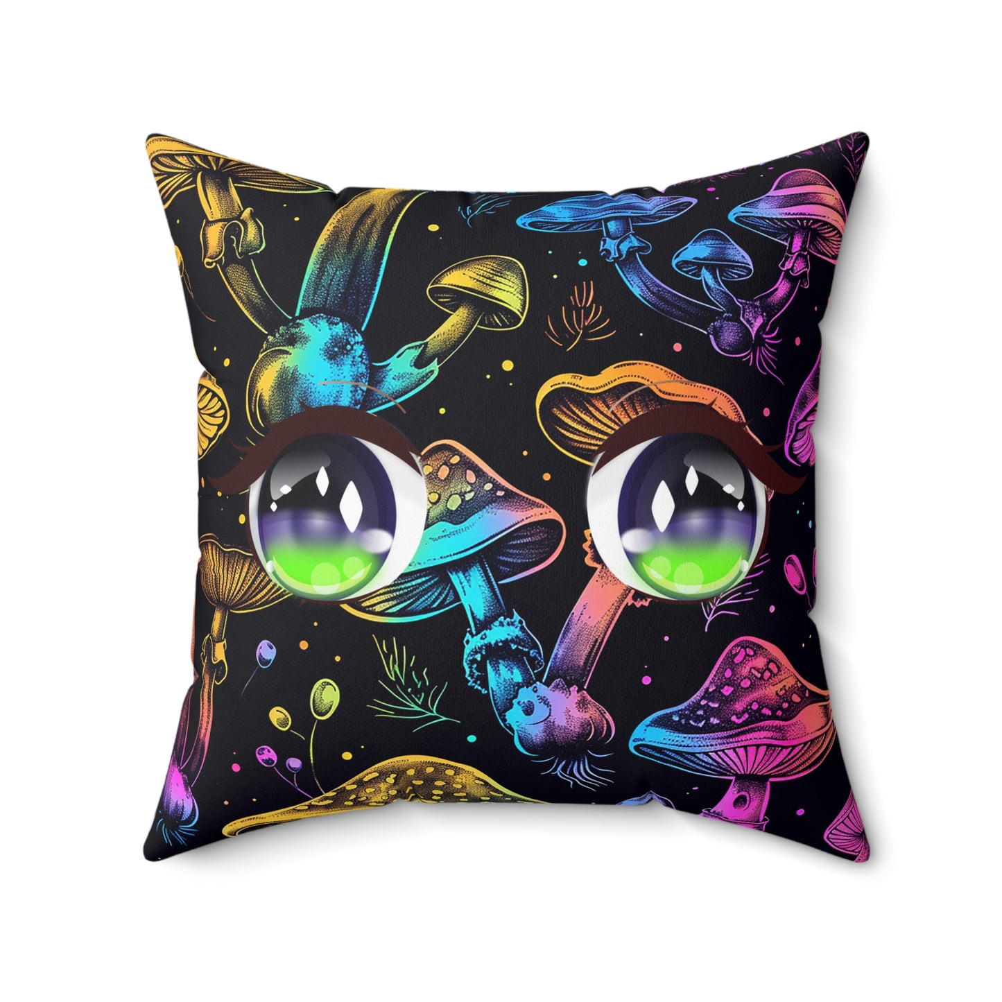 Decorative Spun Polyester Square Pillow, Stylish Mushroom Pattern with Eyes Decor for Home or Office, Great Gift Idea for Any Occasion for Anyone