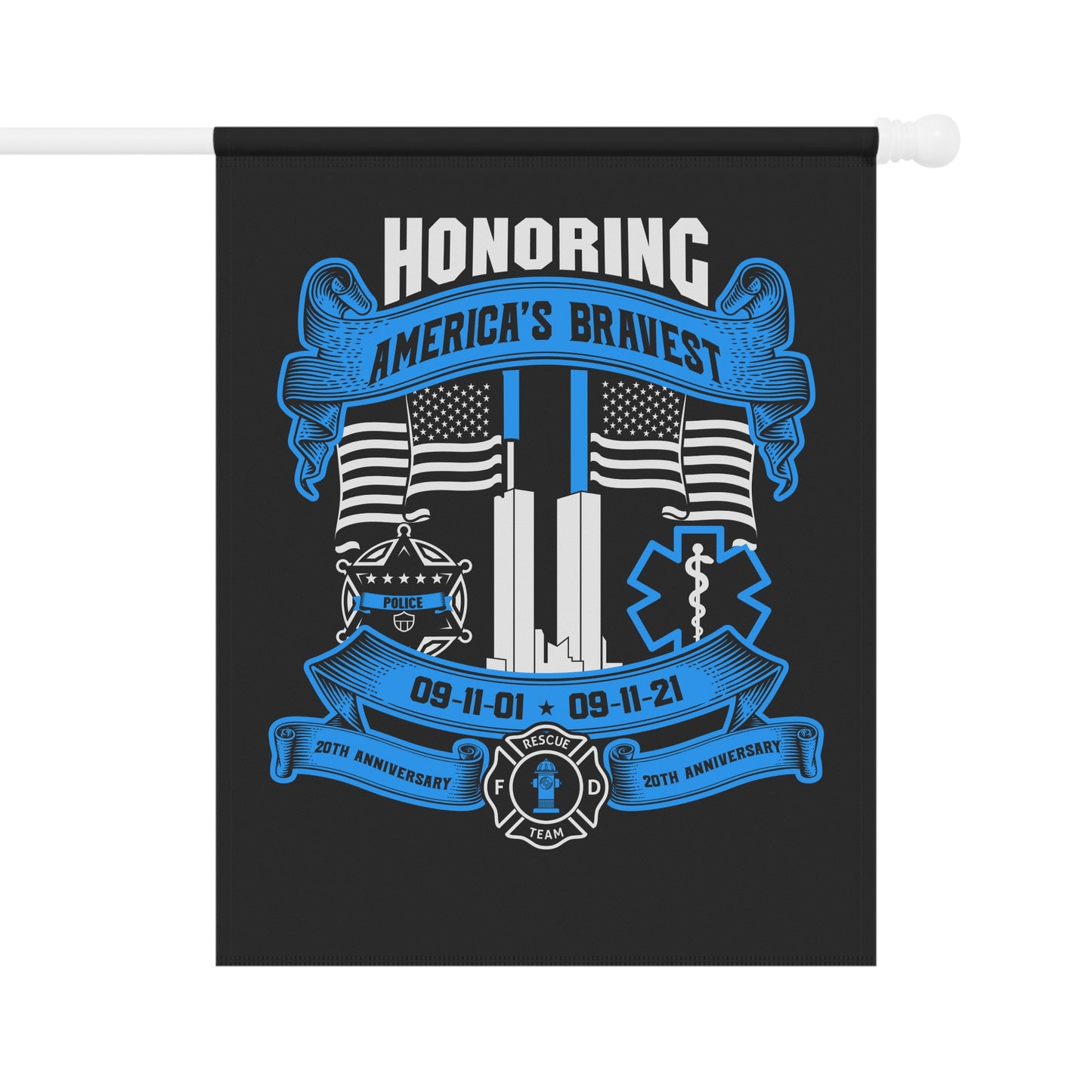 Patriotic Garden Flag - Honoring America's Bravest 20th Anniversary Banner