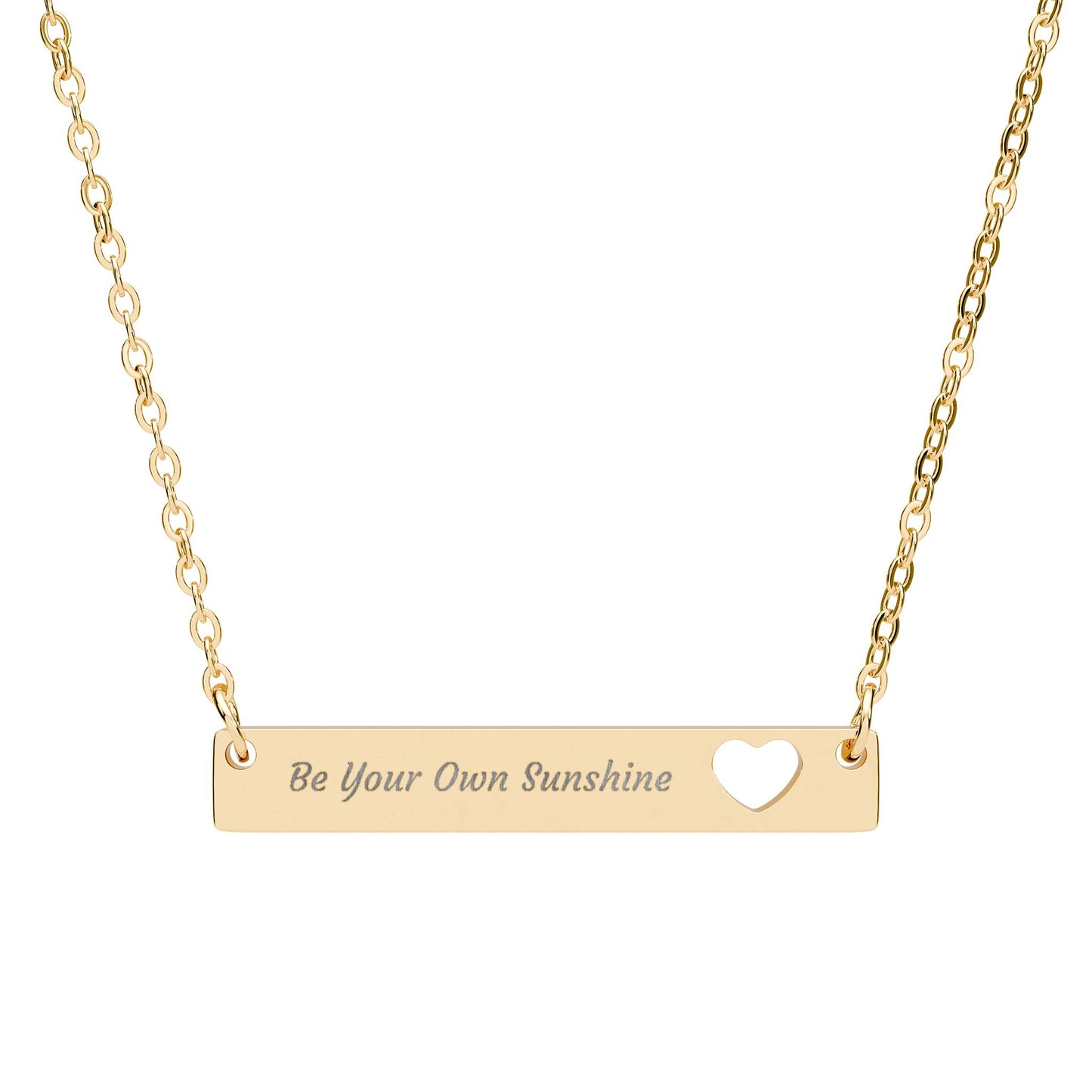 Be Your Own Sunshine Necklace - Heart Cutout Bar Pendant Inspirational Jewelry
