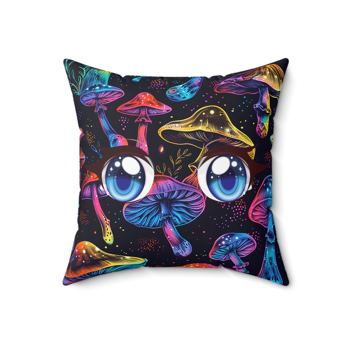 Decorative Spun Polyester Square Pillow, Stylish Mushroom Pattern with Eyes Decor for Home or Office, Gift Idea for Any Occasion for Anyone