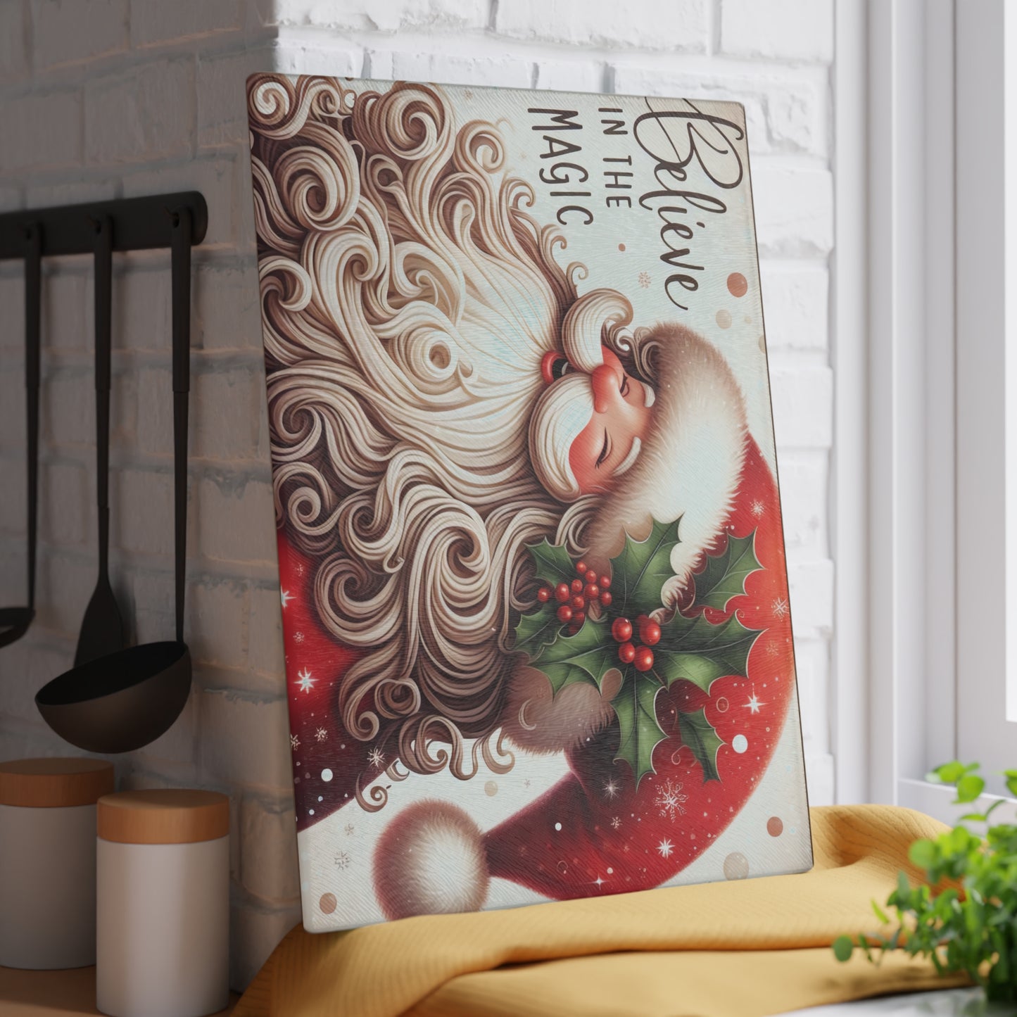 Festive Santa Glass Cutting Board - Believe in the Magic
