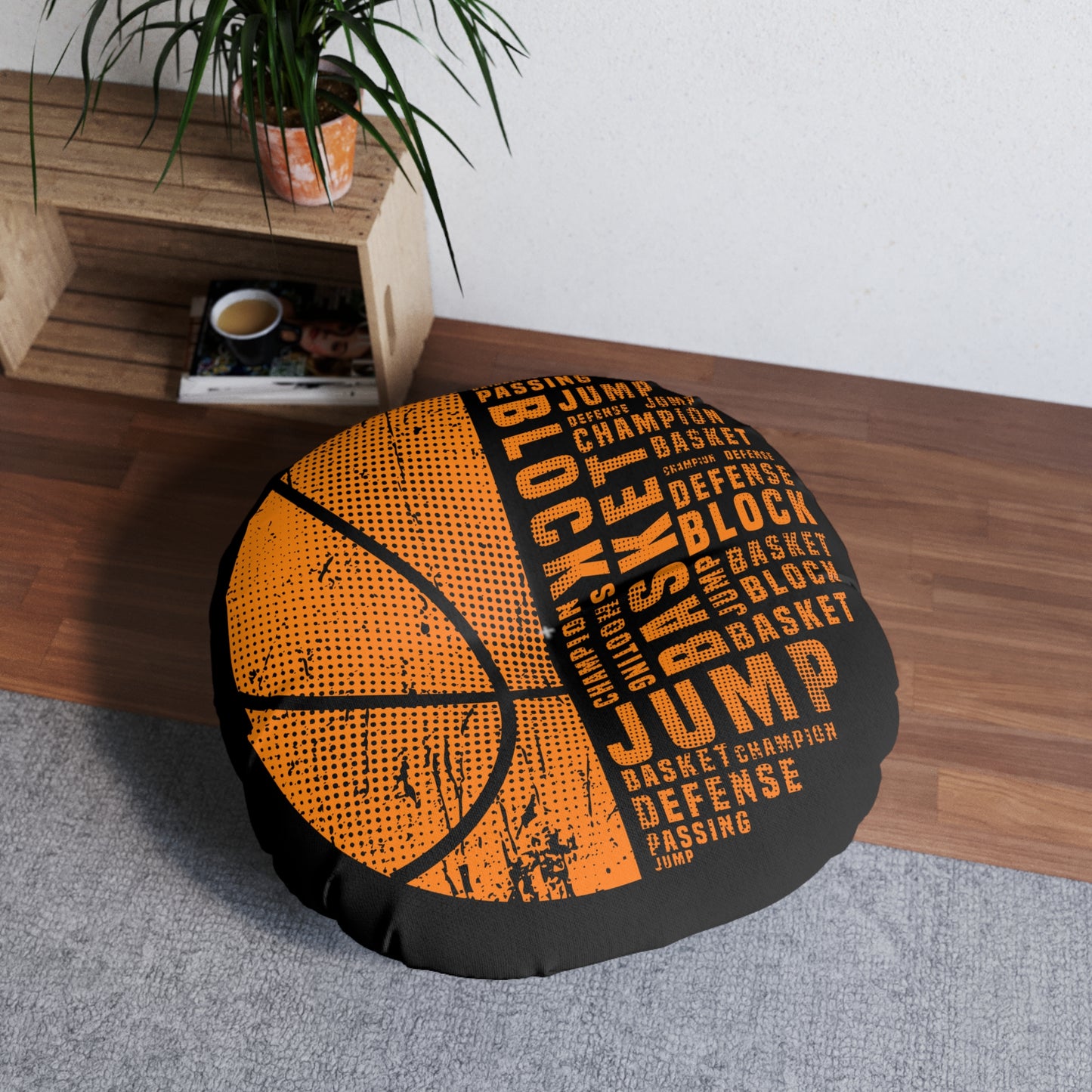 Basketball Tufted Floor Pillow, Round