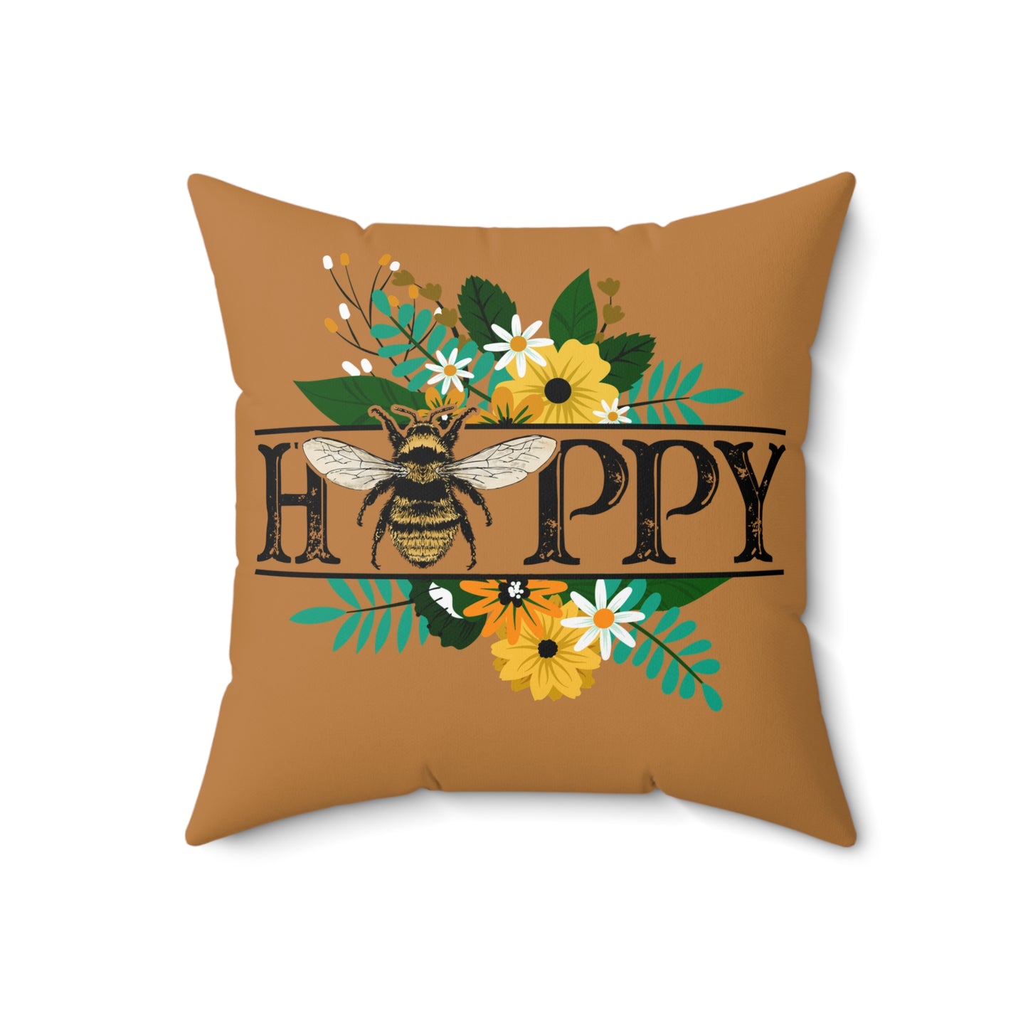 Nature Theme with Bee and Flowers Spun Polyester Square Pillow, Beautiful Home or Office Decor, Great Housewarming or Any Occasion Gift Idea
