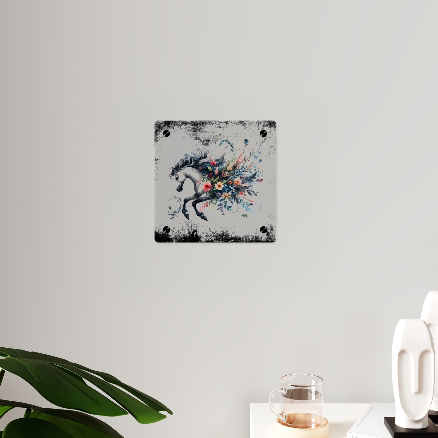 Floral Horse Acrylic Wall Art Panel - Modern Home Decor