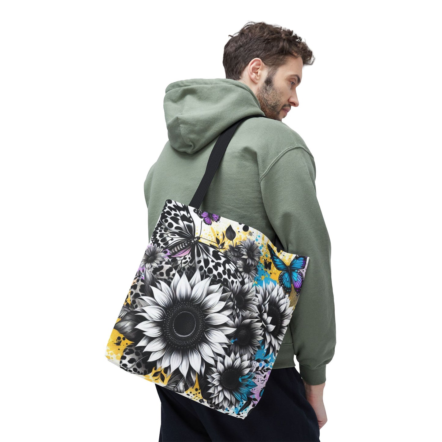Sunflower & Butterflies Tote Bag — Color Splash Floral All-Over Print