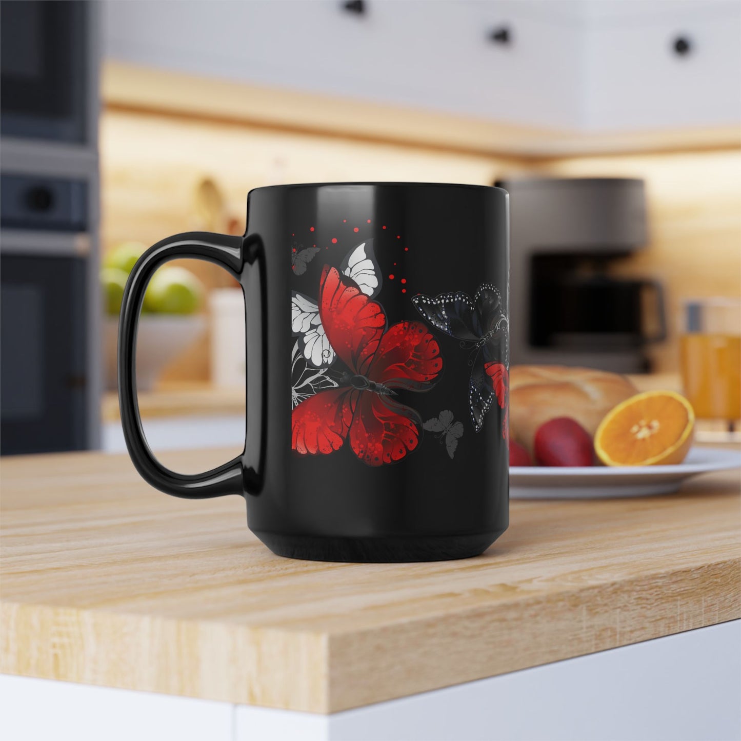 Elegant Butterfly Black Mug - 11oz & 15oz | Perfect Gift for Mothers, Nature Lovers