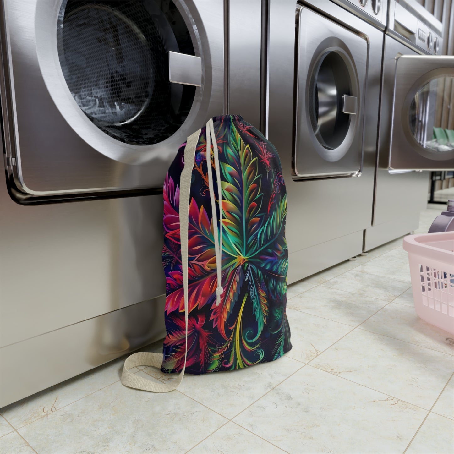 Laundry Bag — Vibrant Botanical Leaf Print Drawstring Laundry Bag