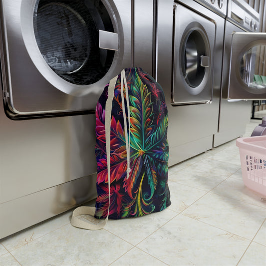 Laundry Bag — Vibrant Botanical Leaf Print Drawstring Laundry Bag