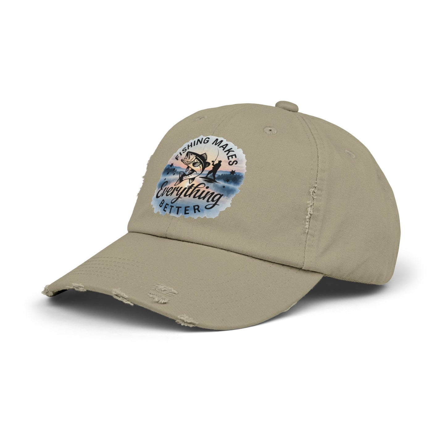 Fishing Humor "Fishing Makes Everything Better" Distressed Cap | Unisex Summer Hat, Fishing Accessories, Outdoor Gear, Gift for Anglers, Casual Headwear