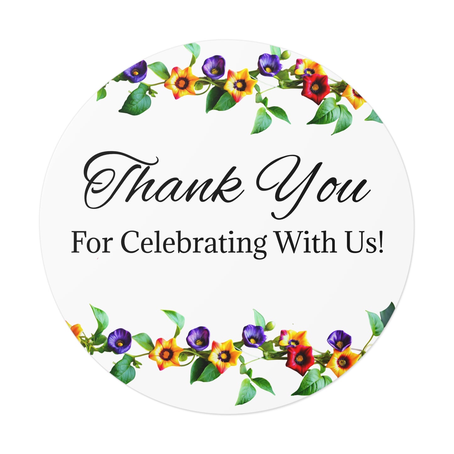 Floral Wedding Thank You Custom Stickers, Cute Round Labels for Gifts, Party Favors, Scrapbook, Invitations, Celebrations