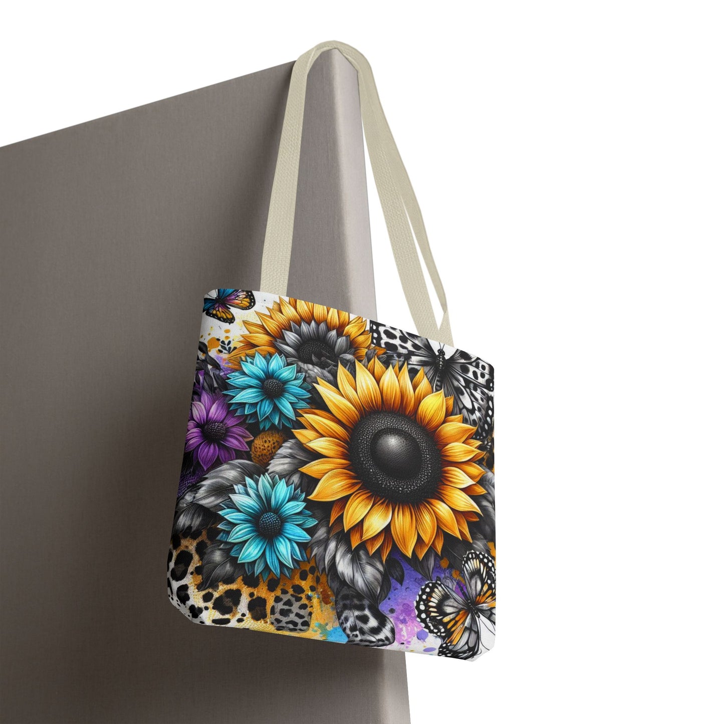 Sunflower & Butterfly Tote Bag — Colorful Floral All-Over Print
