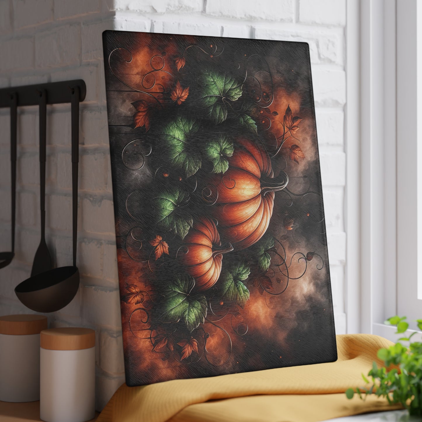 Autumn Pumpkins Glass Cutting Board