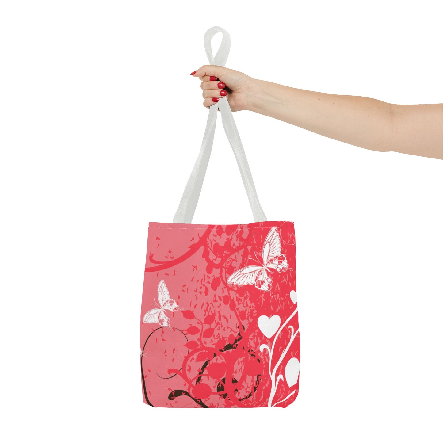 Pink Butterfly Heart Floral Abstract Fashionable Tote Bag (AOP), Stylish, Gift Idea for Birthdays, Holidays, Any Occasion for Anyone
