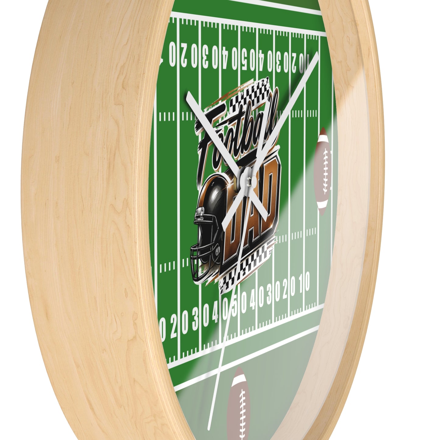 Football Dad Wall Clock — Gridiron Field Design with Helmet & Footballs
