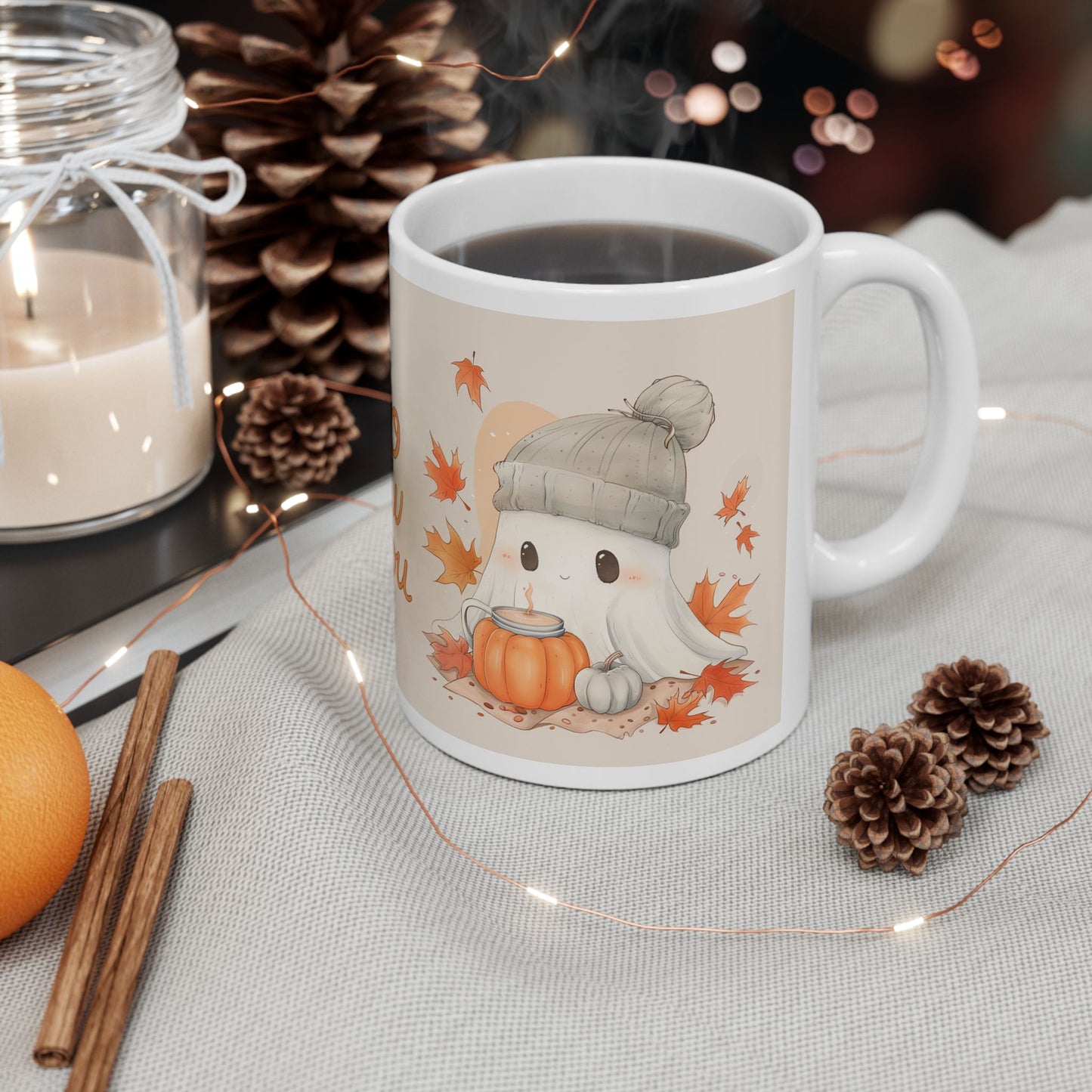 Autumn-Themed Ceramic Mug - "Boo Brew & You" - Perfect for Cozy Fall Days, Halloween, Gift for Coffee Lovers, Fall Decor, Seasonal Drinkware