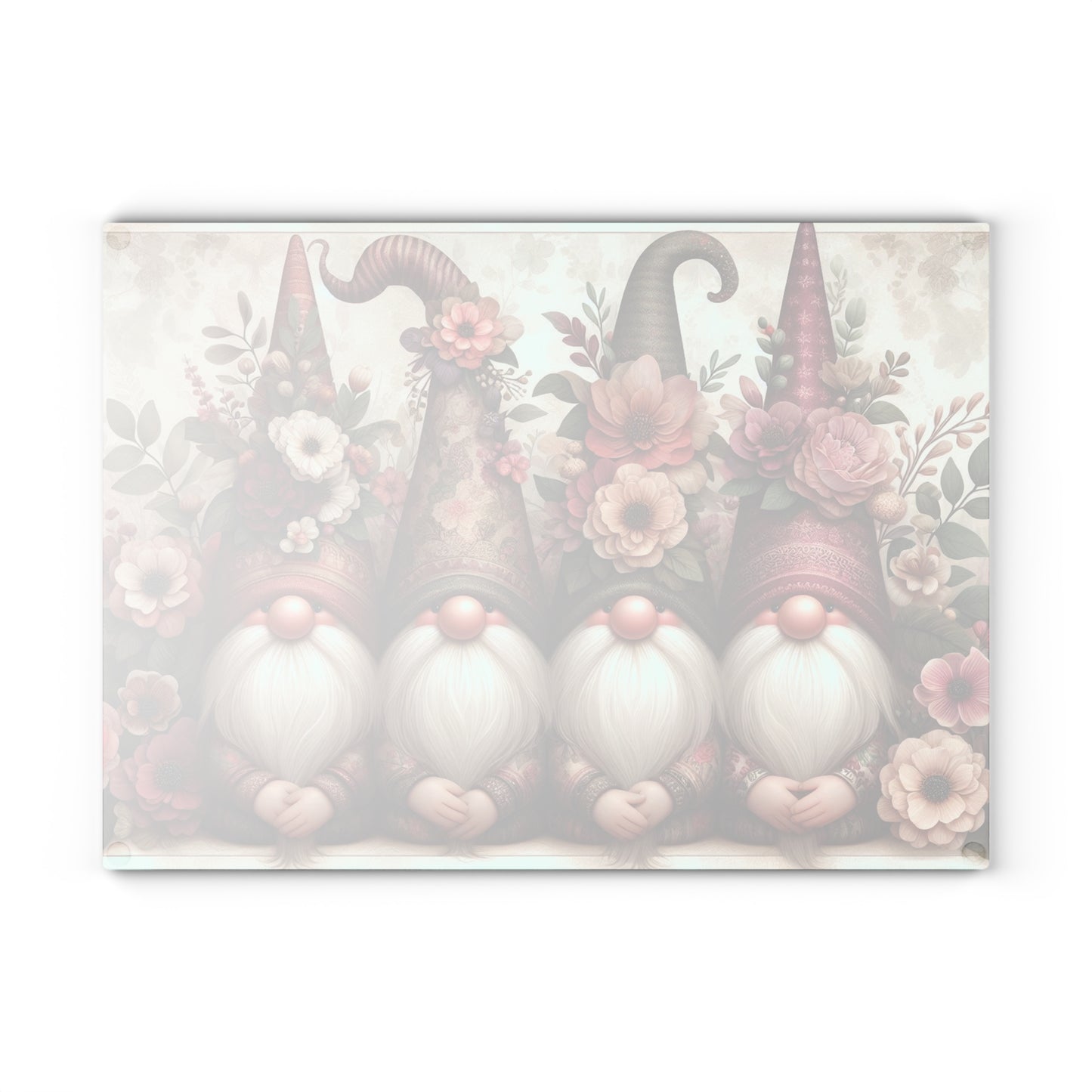 Floral Gnome Glass Cutting Board