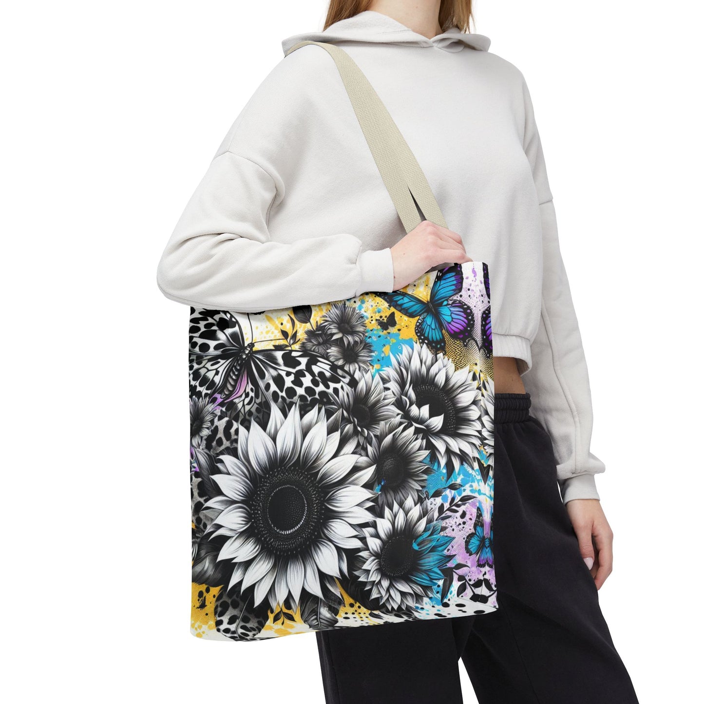 Sunflower & Butterflies Tote Bag — Color Splash Floral All-Over Print