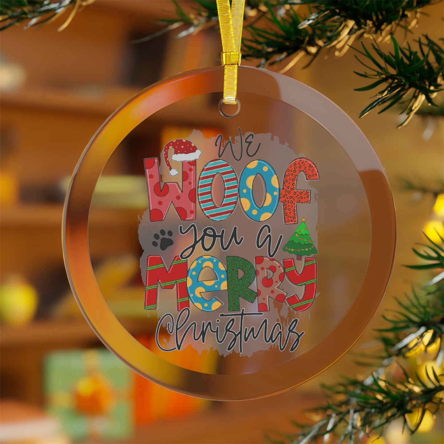 Pet Theme Holiday Glass Ornaments - We Woof You A Merry Christmas Animal Lovers Gift