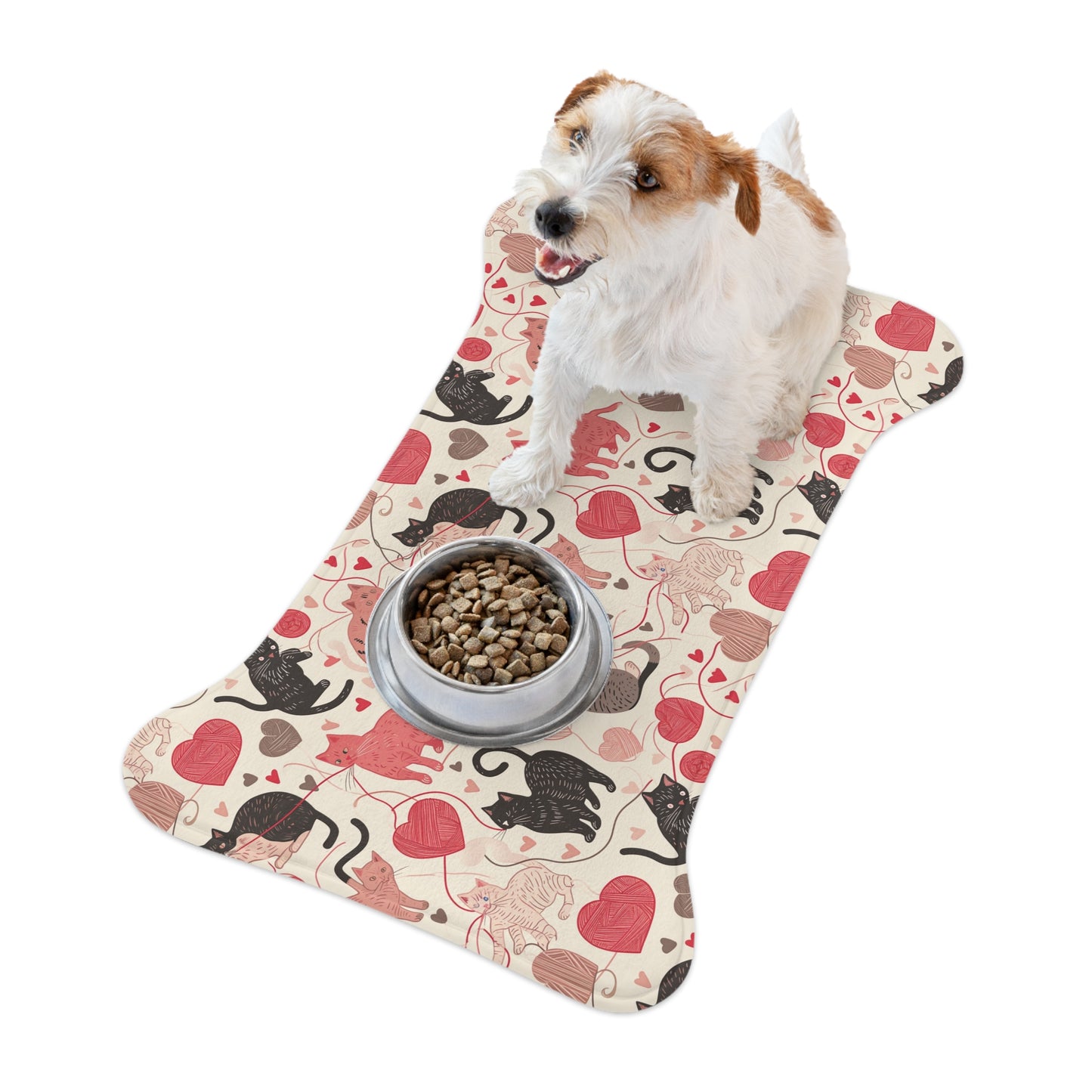 Whimsical Cat & Heart Pet Feeding Mats for Cats and Dogs, Cute Pet Accessories, Unique Pet Gifts, Pet Lover Decor, Valentine's Day