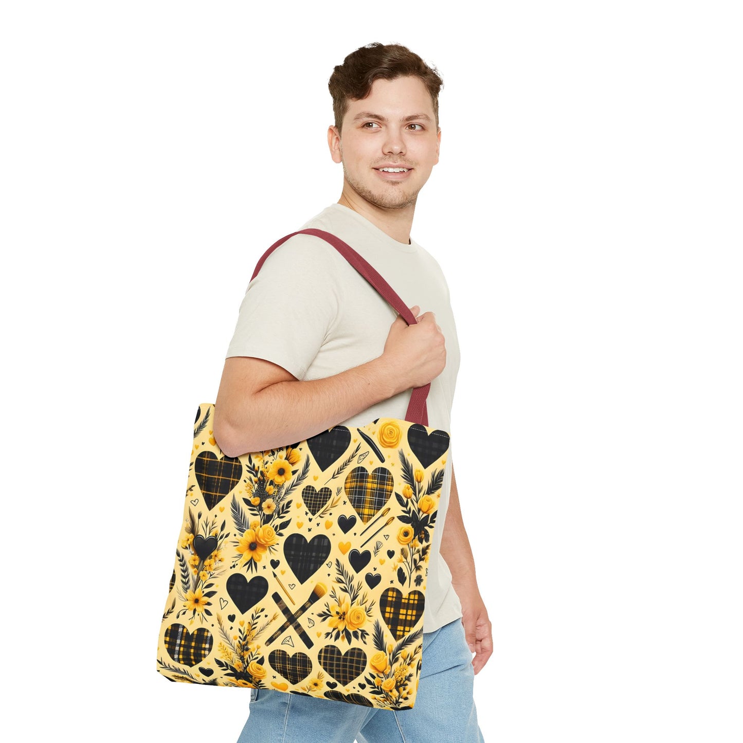 Plaid Floral With Hearts Love Tote Bag(AOP)