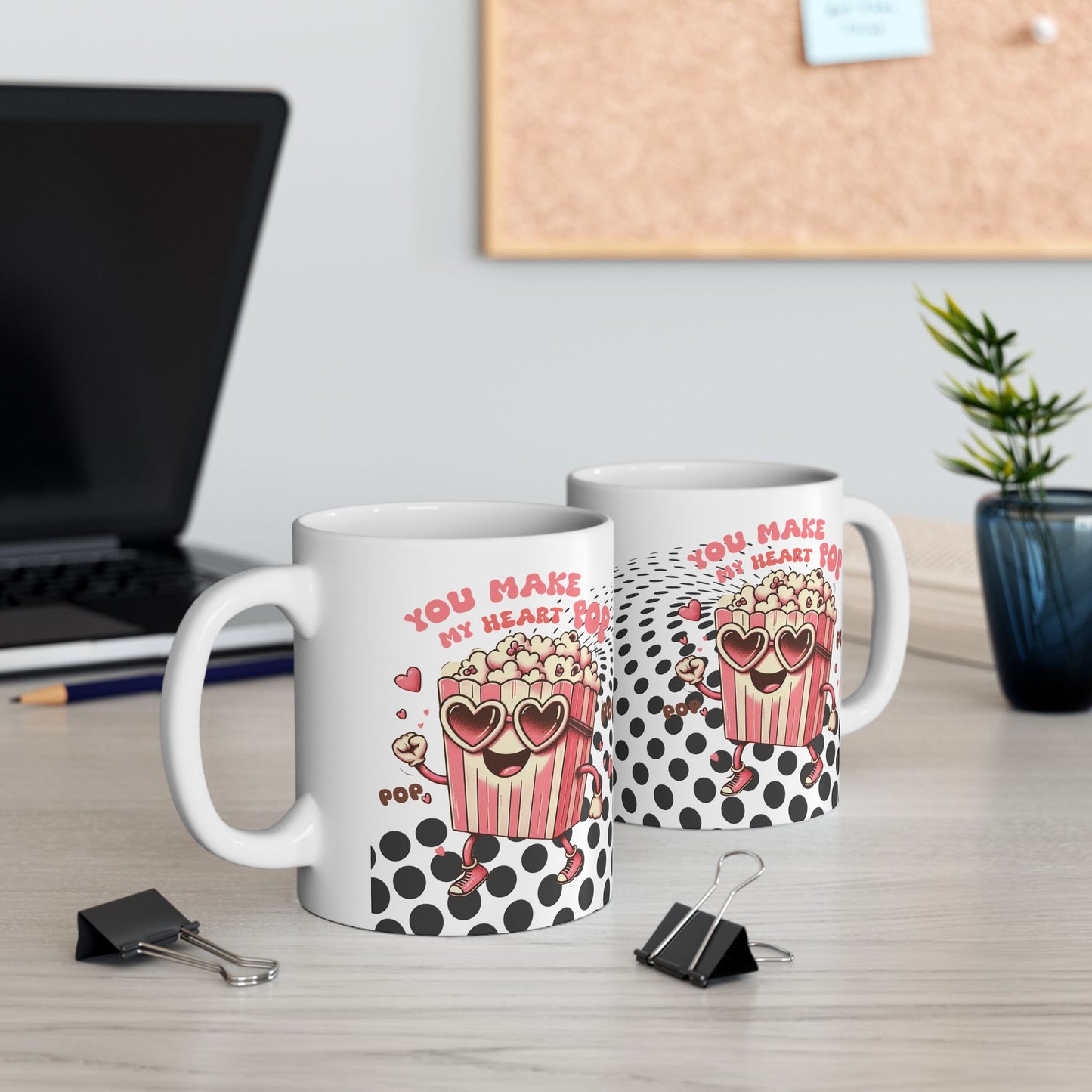 Valentine's Day Ceramic Mug – 'You Make My Heart Pop' Polka Dot Love Coffee Cup (11oz/15oz)