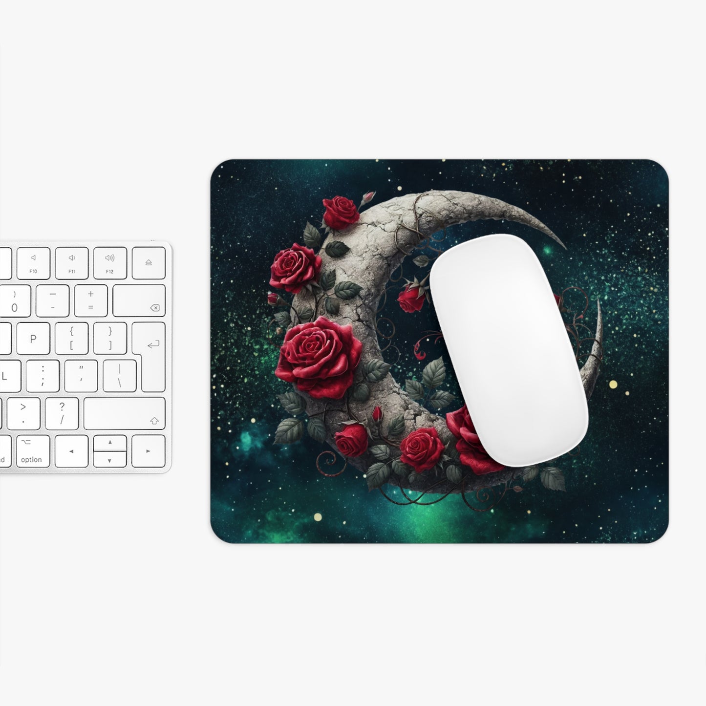 Celestial Rose Moon Desk Mouse Pad - Ethereal Design for Gamers & Desk Decor