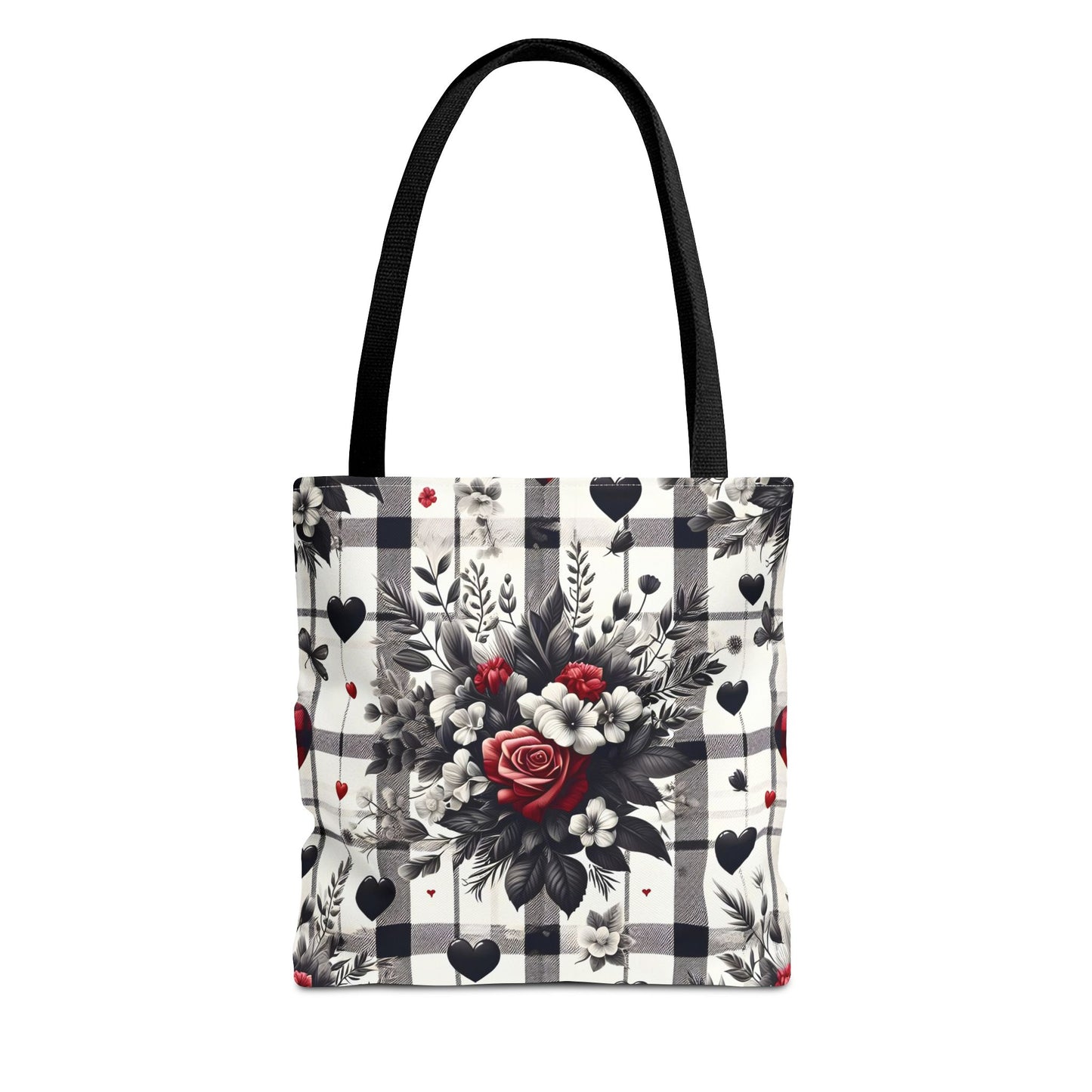 Stylish Valentine Plaid Flower Heart Tote Bag