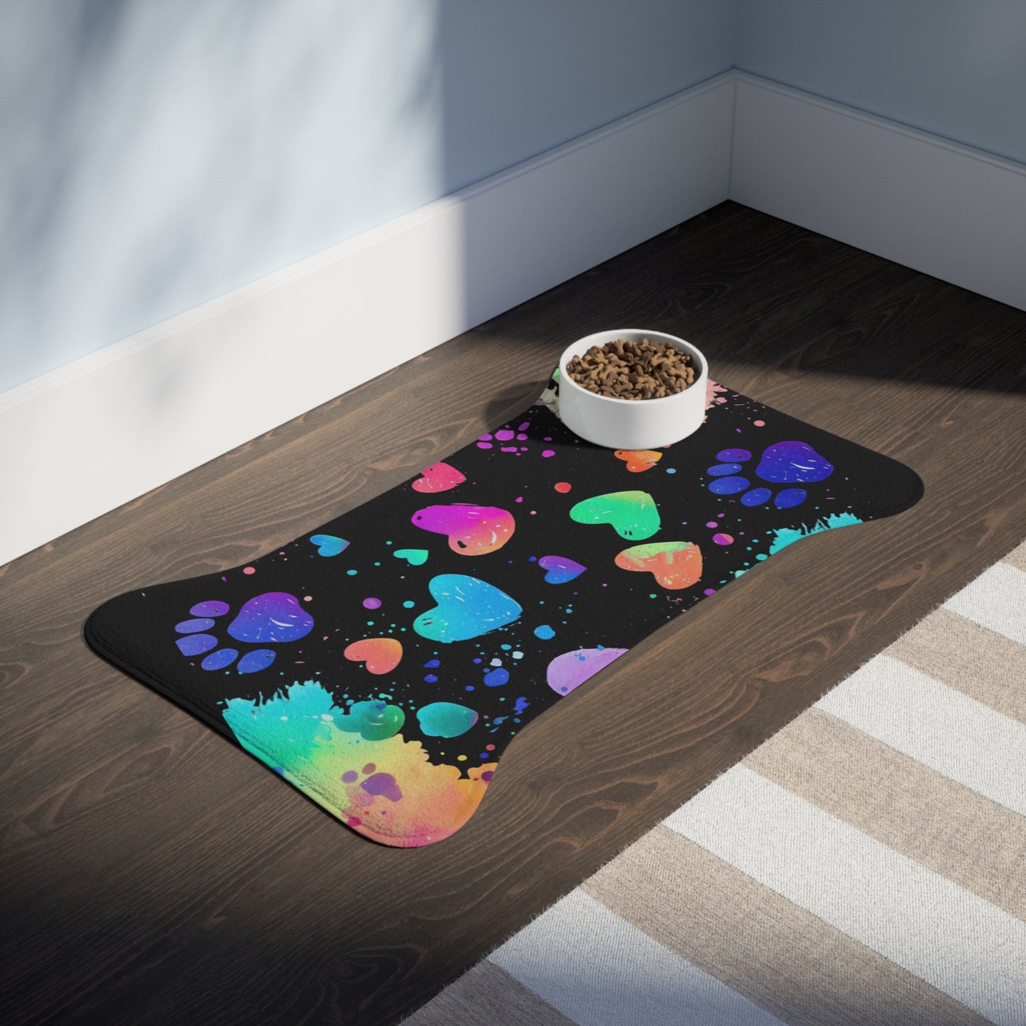 Colorful Pet Feeding Mats, Dog Feeding Mats, Cat Feeding Mats, Non-Slip Pet Placemat, Pet Food Mat for Home or Travel, Paw Print Design